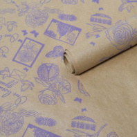 Крафт бумага "Марки" сиреневый цв. на коричневом фоне 720мм/60гр/10м± 5%