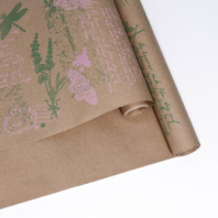 Крафт бумага "Лаванда"цв. салатовый-розовый на коричневом фоне 720мм/60гр/60мкр/8,5м± 5%