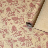 Упаковочная новогодняя бумага "Цветы" рубин 68см/60пл/10м Упаковочная новогодняя бумага "Цветы" рубин 68см/60пл/10м