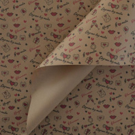 Крафт бумага "Я люблю тебя" черный/красный цв. на коричневом фоне 680мм/60гр/10м± 5%