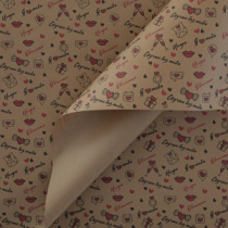 Крафт бумага "Я люблю тебя" черный/красный цв. на коричневом фоне 680мм/60гр/10м± 5%