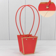 Пакет подарочный "Ваза для цветов" 12,5*12*8 с золотой рамкой Красный 