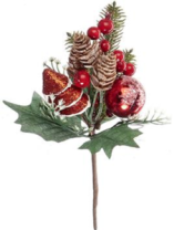 Декоративная новогодняя ветка с елочкой и шариком, 25 см, красный