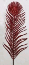 Ветка декоративная в виде пера с глиттером 68 см красный Ветка декоративная в виде пера с глиттером 68 см красный