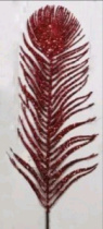 Ветка декоративная в виде пера с глиттером 68 см красный