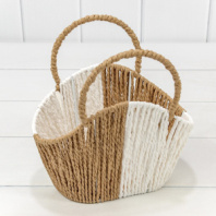 Корзина плетёная 21*13*10/15 (±5%) из бумаги с ручками Натуральный/Белый