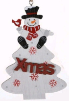 Фигурка декоративная на подвеске Снеговик с елью 12,5х8,5х0,7 см 