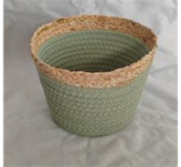 Корзина плетеная 21*14 B15, рогоз/текстиль, мятный