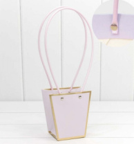 Пакет подарочный "Ваза для цветов" 12,5*12,8 с золотой рамкой бледно-сиреневый 