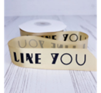 Лента атласная с принтом I Like you 25/25ярд бежевый Лента атласная с принтом I Like you 25/25ярд бежевый