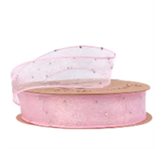 Лента органза "Жемчуг" 25mm*10 ярд розовый 