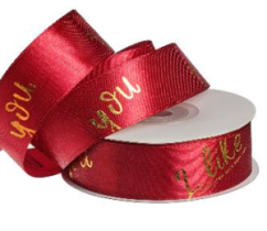 Лента атласная "I like you" 2,5см*25ярд, красный