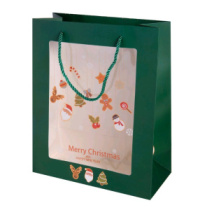 Пакет с окном "Merry Christmas" 32x26x12cm зеленый
