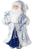 Новогодний сувенир Санта-Клаус с посохом и подарком,30 см, белый/голубой