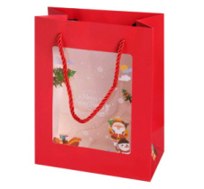 Пакет с окном "Новый Год" 23x18x10cm красный