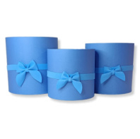Коробки круглые без крышек Набор из 3х (16*16/18*18/20*20) с бантиком синий