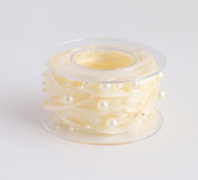 Лента декорированная жемчужной нитью, 5 ярд., молочный Лента декорированная жемчужной нитью, 5 ярд., молочный