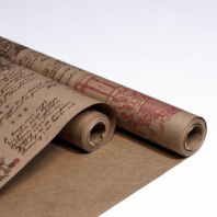 Крафт бумага "Стихи" цв.коричневый-яркая малина на коричневом фоне 720мм/60гр/60мкр/8,5м± 5%