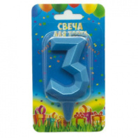Свеча цифра Геометрия Синяя бирюза №3 7см ДБ