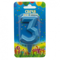 Свеча цифра Геометрия Синяя бирюза №3 7см ДБ