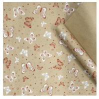 Крафт бумага Бабочки красный/белый на коричневом фоне 720мм/60гр/10м± 5%