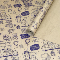 Крафт бумага "Мишки" фиолетовый цв. на коричневом фоне 70 см* 8,5 ярд ± 5%