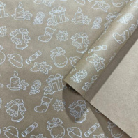 Упаковочная бумага Новогодний подарок белый цв. на коричневом 70см/60гр/10м± 5% Упаковочная бумага Новогодний подарок белый цв. на коричневом 70см/60гр/10м± 5%