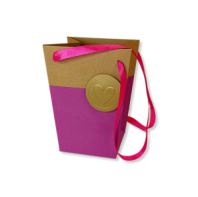 Пакет подарочный "Мастхэв" с ручками лентами , 15х11х20 см, крафт с сиреневым