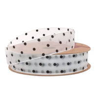 Лента органза  "Горошек" 25мм х30ярд белый/черный