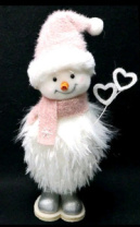 Новогоднее декоративное изделие Снеговик 30 см св.розовый/белый